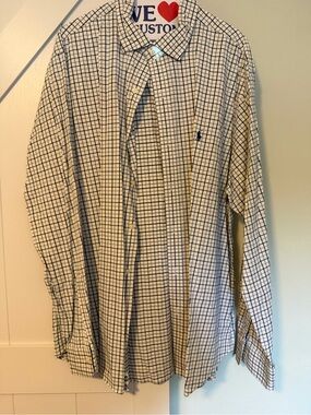Ralph Lauren White Button-Down Shirt with Navy Windowpane Grid
